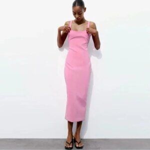 Zara Fitted Midi Dress Pink Fuchsia M